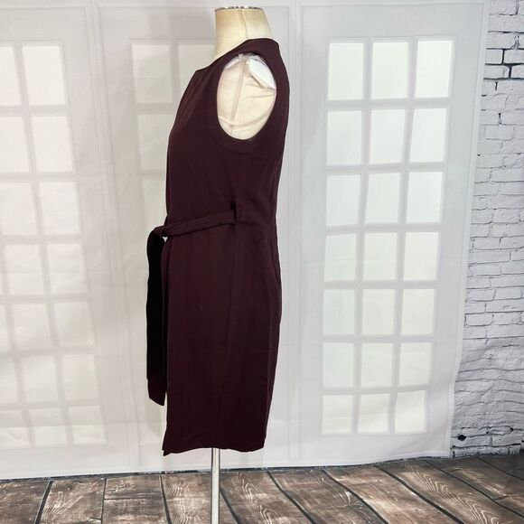 J. Crew Women's Sleeveless Belted Burgundy Sheath Wool Mini Dress Size 2 - Picture 7 of 11